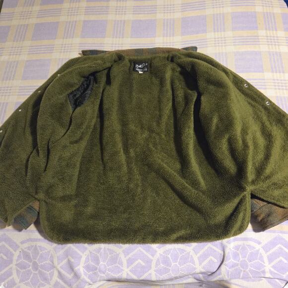 Vintage Rich Sher Mens 48 Wool Plaid Sherpa Coat Green Jacket Hunting 60s 70s - Picture 3 of 10